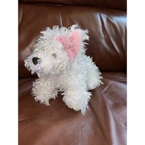 No Code Webkinz Ganz White Shaggy Dog Plush Stuffed Animal Pink Bow Ears